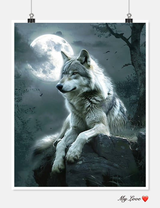 Night Wolf 4 - Counted Cross Stitch Patterns Embroidery Crafts Needlework DIY Chart DMC Color