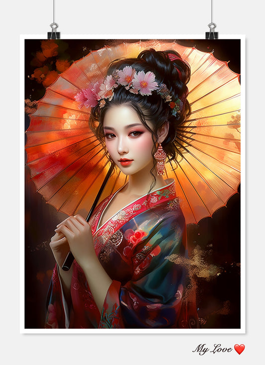 Oriental Lady 2 - Counted Cross Stitch Patterns Embroidery Crafts Needlework DIY Chart DMC Color