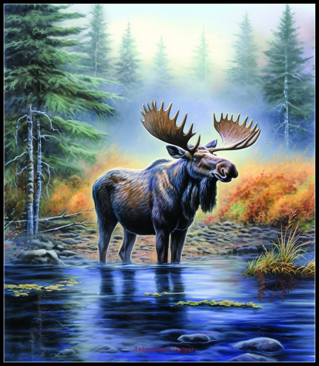 Moose in Water - Counted Cross Stitch Patterns Embroidery Crafts Needlework DIY Chart DMC Color