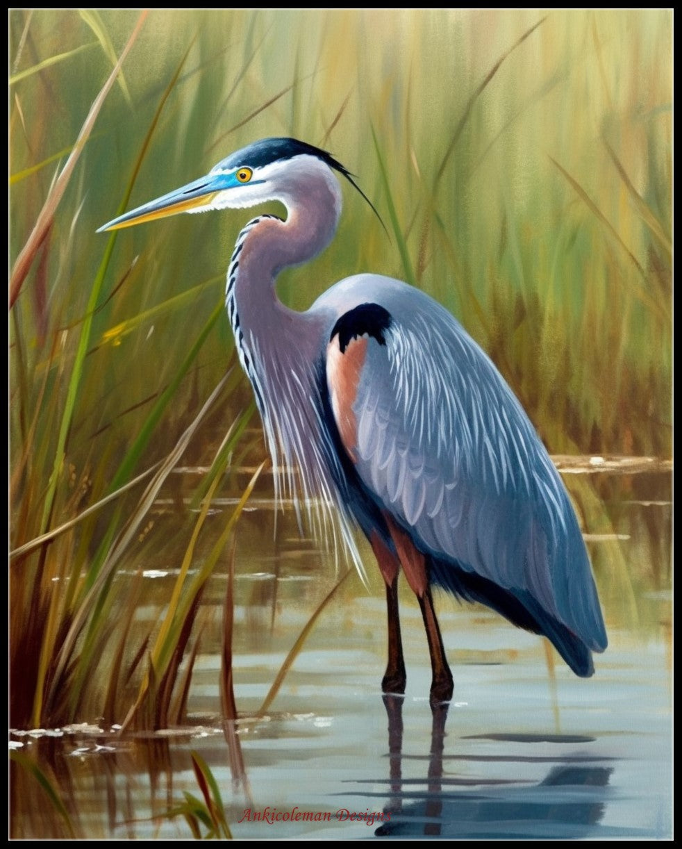 Marsh Heron 2 - Counted Cross Stitch Patterns Embroidery Crafts Needlework DIY Chart DMC Color