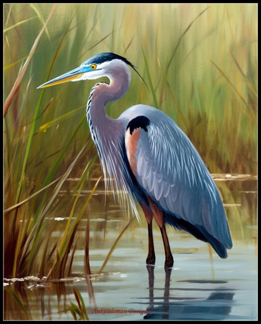 Marsh Heron 2 - Counted Cross Stitch Patterns Embroidery Crafts Needlework DIY Chart DMC Color