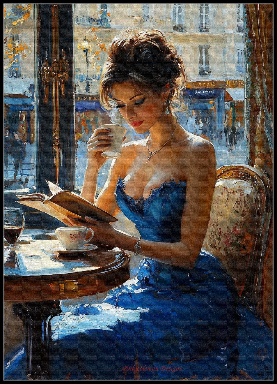 Parisian Grace with Coffee 2 - Counted Cross Stitch Patterns Embroidery Crafts Needlework DIY Chart DMC Color