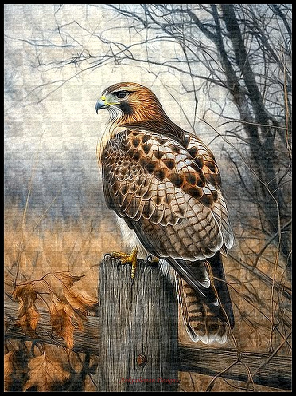 Red Tailed Hawk - Counted Cross Stitch Patterns Embroidery Crafts Needlework DIY Chart DMC Color