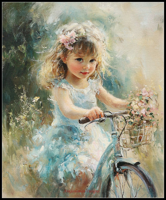 Little Cyclist - Counted Cross Stitch Patterns Embroidery Crafts Needlework DIY Chart DMC Color