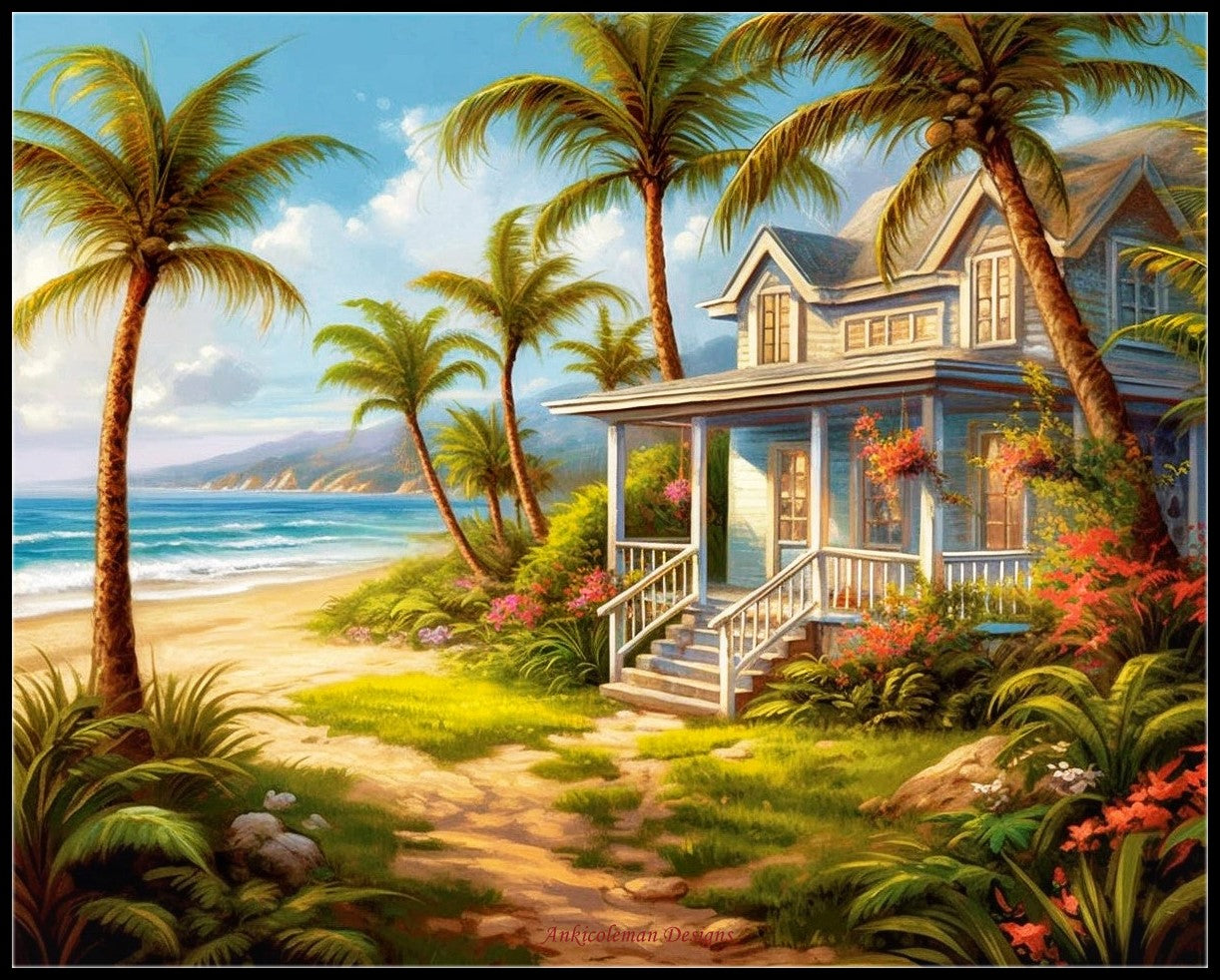 Palm Haven - Counted Cross Stitch Patterns Embroidery Crafts Needlework DIY Chart DMC Color
