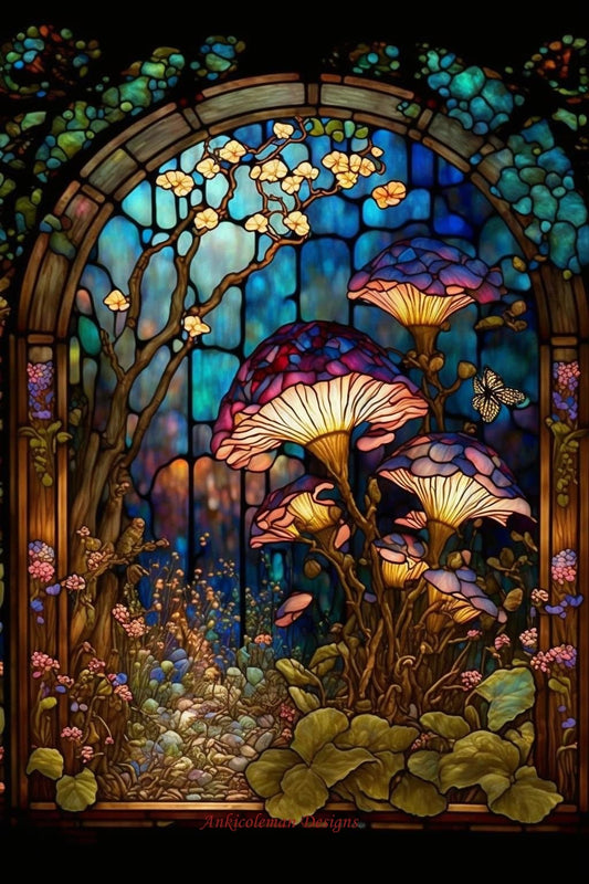 Stained Glass Mushroom - Counted Cross Stitch Patterns Embroidery Crafts Needlework DIY Chart DMC Color