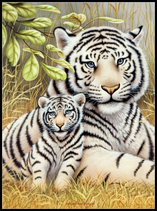 White Tigers - Counted Cross Stitch Patterns Embroidery Crafts Needlework DIY Chart DMC Color