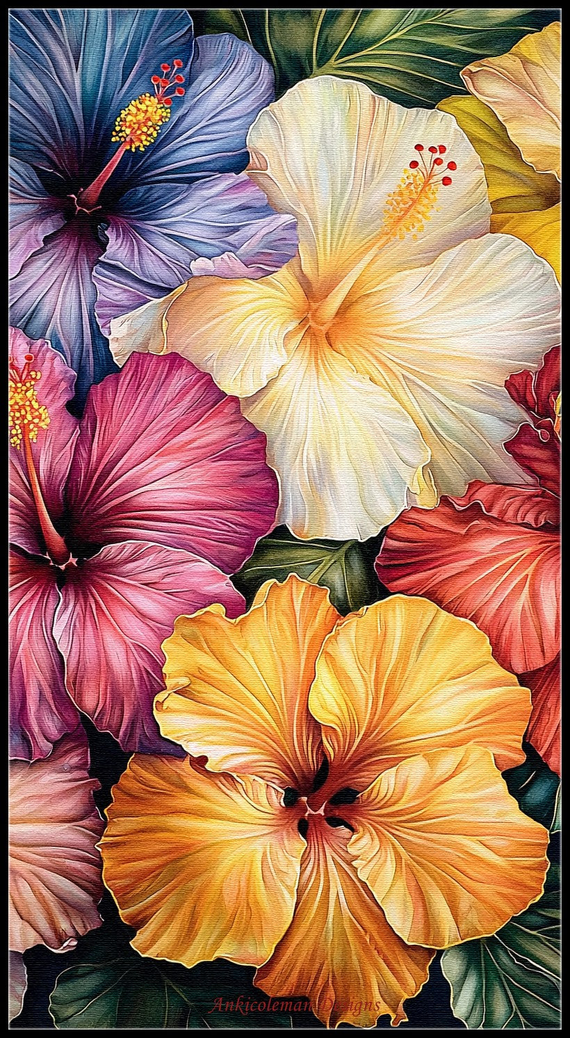 Colorful Hibiscus - Counted Cross Stitch Patterns Embroidery Crafts Needlework DIY Chart DMC Color