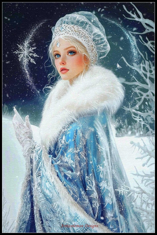 Snow Princess 2 - Counted Cross Stitch Patterns Embroidery Crafts Needlework DIY Chart DMC Color
