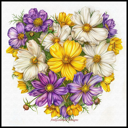 Cosmos Heart Delight - Counted Cross Stitch Patterns Embroidery Crafts Needlework DIY Chart DMC Color
