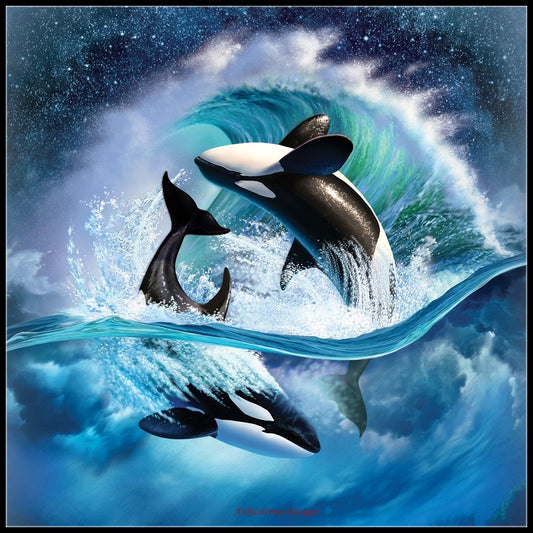 Orca Wave - Counted Cross Stitch Patterns Embroidery Crafts Needlework DIY Chart DMC Color