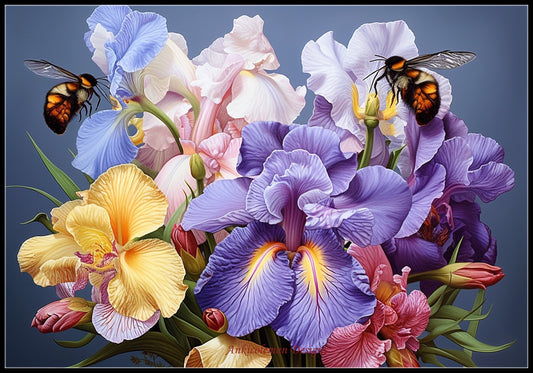 Iris and Wasp 2 - Counted Cross Stitch Patterns Embroidery Crafts Needlework DIY Chart DMC Color