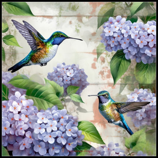 Hummingbird Hydrangeas - Counted Cross Stitch Patterns Embroidery Crafts Needlework DIY Chart DMC Color