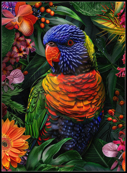 Rainbow Lorikeet Flowers - Counted Cross Stitch Patterns Embroidery Crafts Needlework DIY Chart DMC Color
