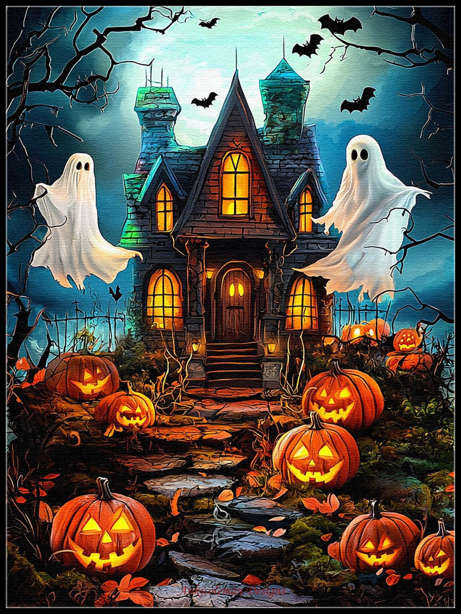 Spooky Haunted House - Counted Cross Stitch Patterns Embroidery Crafts Needlework DIY Chart DMC Color