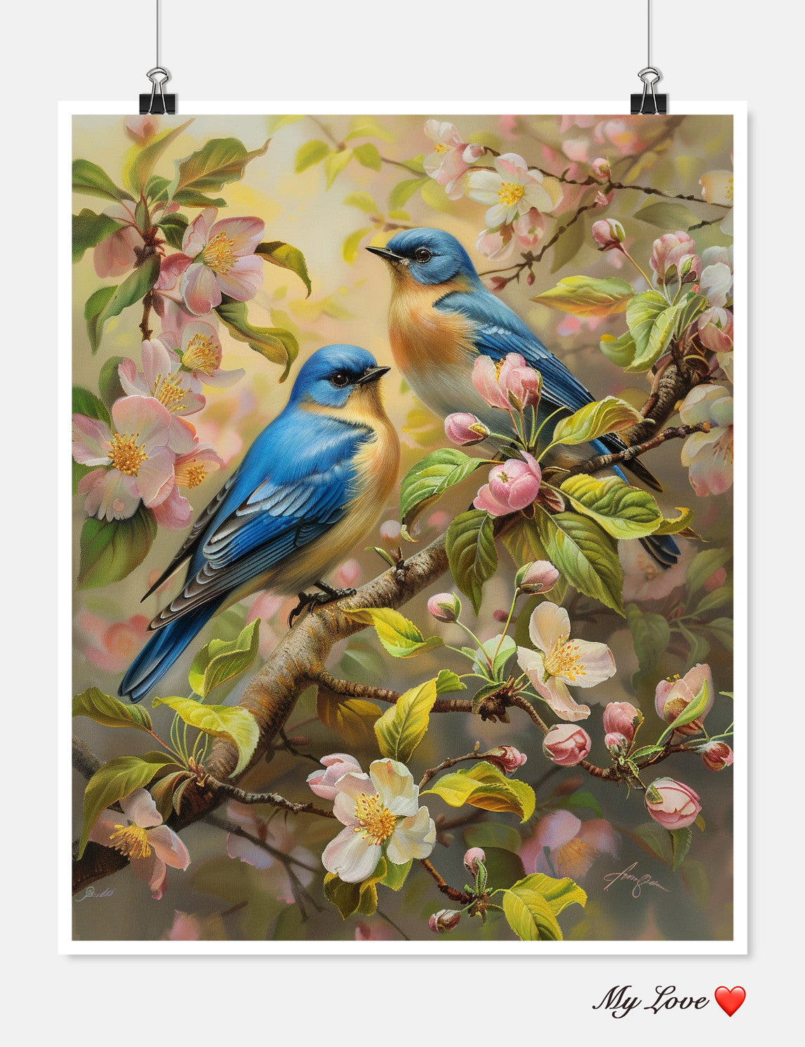 Bluebirds on Crabapple Blooms - Counted Cross Stitch Patterns Embroidery Crafts Needlework DIY Chart DMC Color