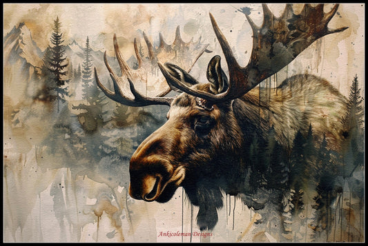 Bull Moose Head - Counted Cross Stitch Patterns Embroidery Crafts Needlework DIY Chart DMC Color