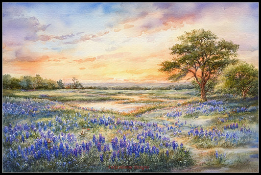 Bluebonnets at Sunset 2 - Counted Cross Stitch Patterns Embroidery Crafts Needlework DIY Chart DMC Color