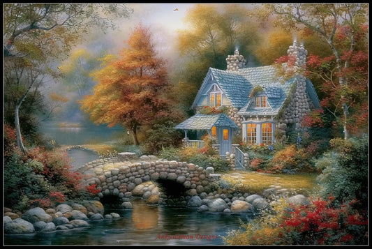 Bridgeview Hideaway - Counted Cross Stitch Patterns Embroidery Crafts Needlework DIY Chart DMC Color