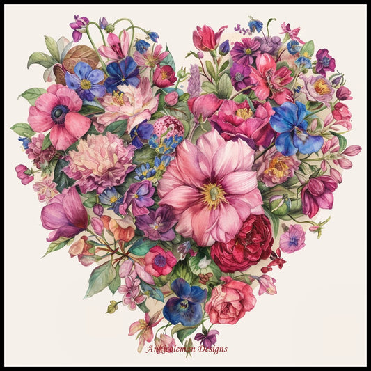 Heart Shaped Flowers - Counted Cross Stitch Patterns Embroidery Crafts Needlework DIY Chart DMC Color