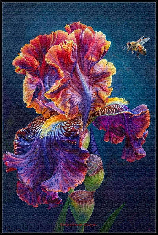 Bumblebee and Iris 2 - Counted Cross Stitch Patterns Embroidery Crafts Needlework DIY Chart DMC Color