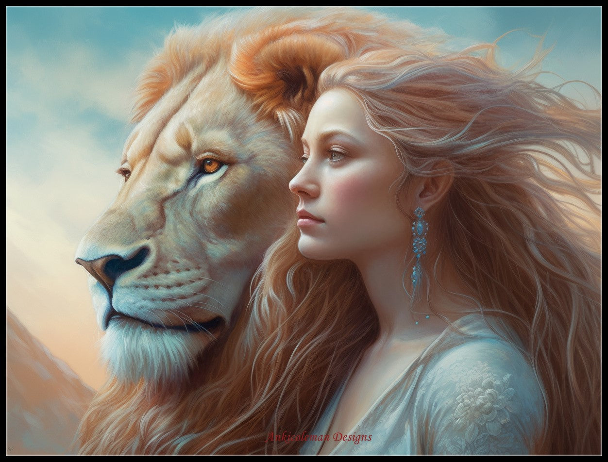 Lion and Beauty - Counted Cross Stitch Patterns Embroidery Crafts Needlework DIY Chart DMC Color