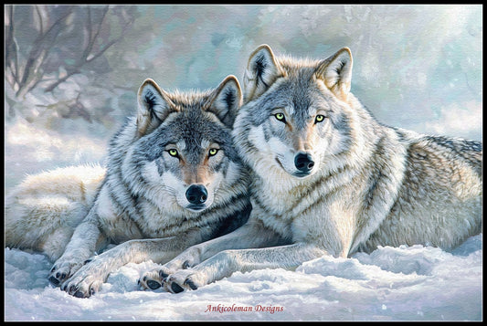 Two Wolves in the Snow 1 - Counted Cross Stitch Patterns Embroidery Crafts Needlework DIY Chart DMC Color