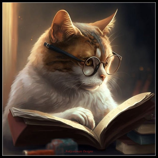 Scholar Cat 1 - Counted Cross Stitch Patterns Embroidery Crafts Needlework DIY Chart DMC Color