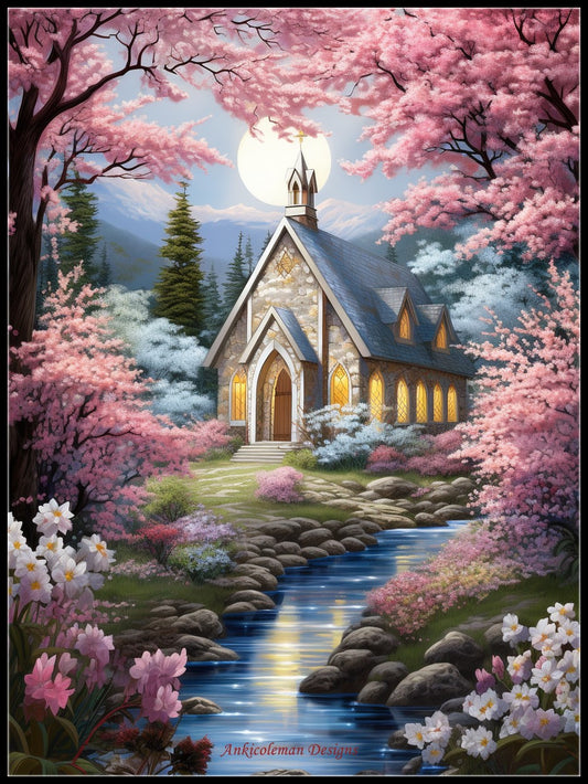 Spring Chapel 2 - Counted Cross Stitch Patterns Embroidery Crafts Needlework DIY Chart DMC Color