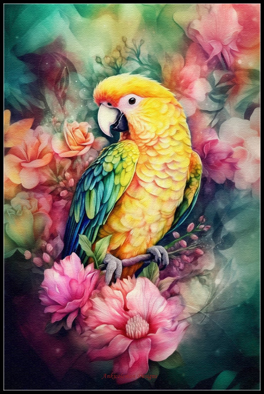Yellow Parrot - Counted Cross Stitch Patterns Embroidery Crafts Needlework DIY Chart DMC Color