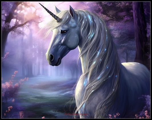 Unicorn at Moonlight - Counted Cross Stitch Patterns Embroidery Crafts Needlework DIY Chart DMC Color
