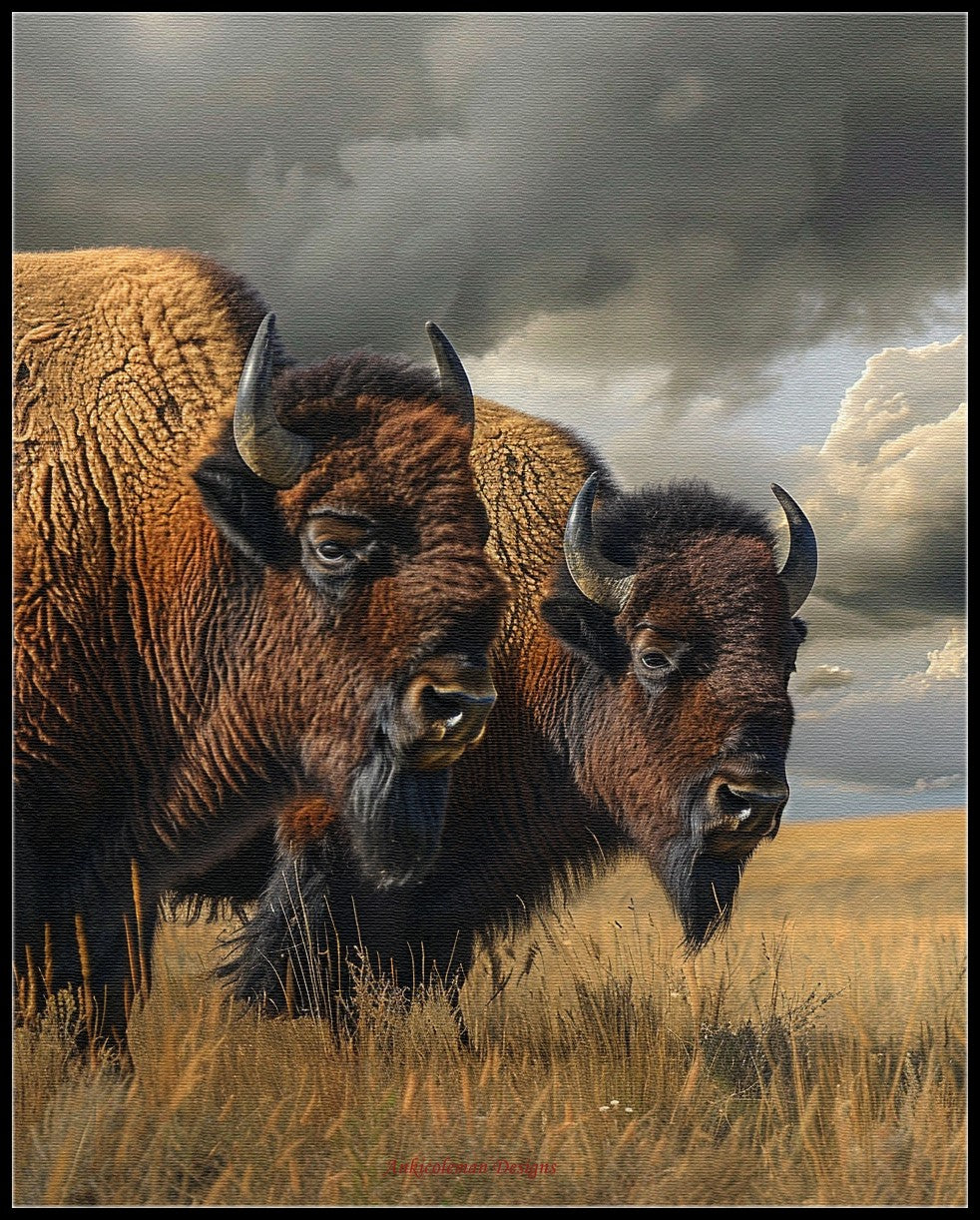 Bison at the Prairie - Counted Cross Stitch Patterns Embroidery Crafts Needlework DIY Chart DMC Color