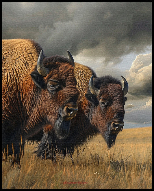 Bison at the Prairie - Counted Cross Stitch Patterns Embroidery Crafts Needlework DIY Chart DMC Color
