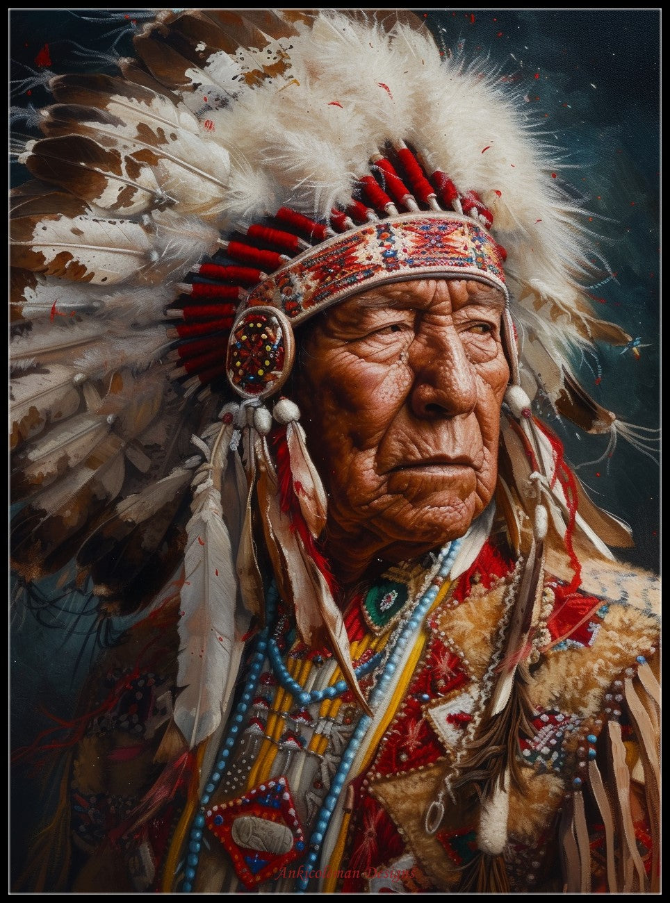American Native Chief - Counted Cross Stitch Patterns Embroidery Crafts Needlework DIY Chart DMC Color