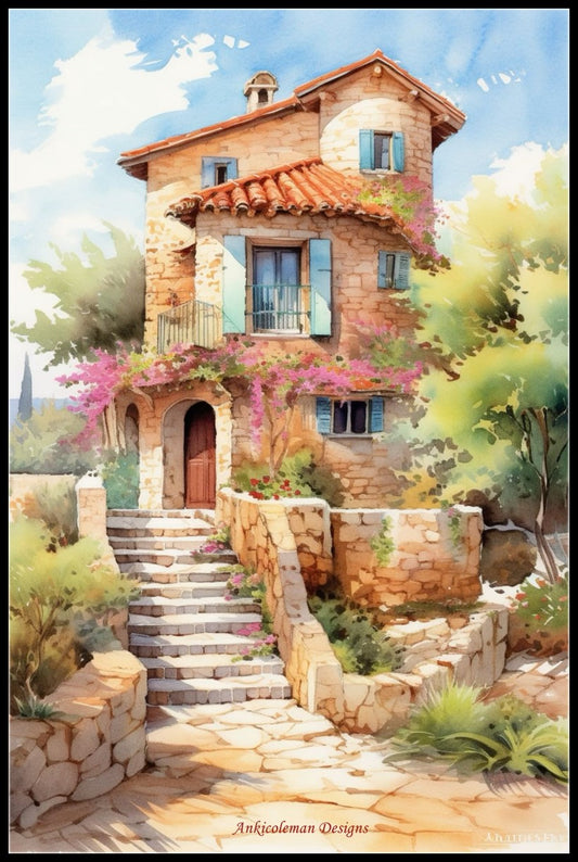 Mediterranean Cottage 1 - Counted Cross Stitch Patterns Embroidery Crafts Needlework DIY Chart DMC Color