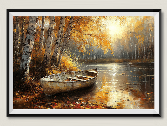 Small Boat on the River Bank - Counted Cross Stitch Patterns Embroidery Crafts Needlework DIY Chart DMC Color