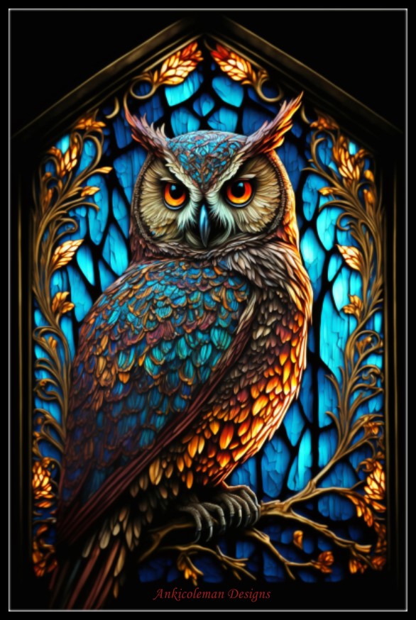 Stained Glass Owl - Counted Cross Stitch Patterns Embroidery Crafts Needlework DIY Chart DMC Color