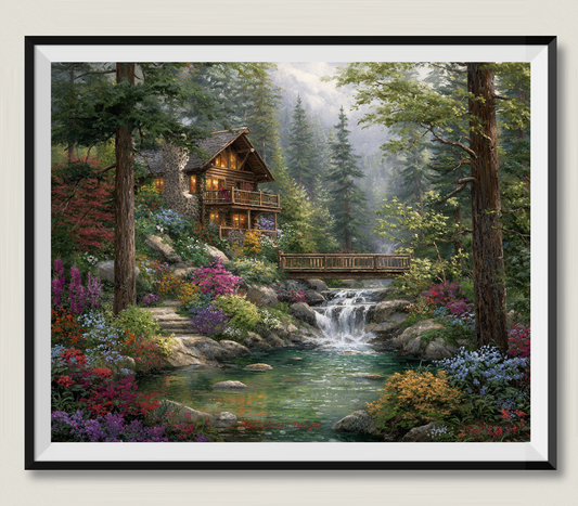 The Cabin Beyond the Bridge - Counted Cross Stitch Patterns Embroidery Crafts Needlework DIY Chart DMC Color