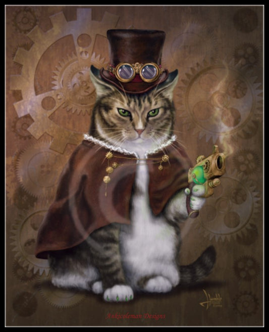 Steampunk Kitty 2 - Counted Cross Stitch Patterns Embroidery Crafts Needlework DIY Chart DMC Color