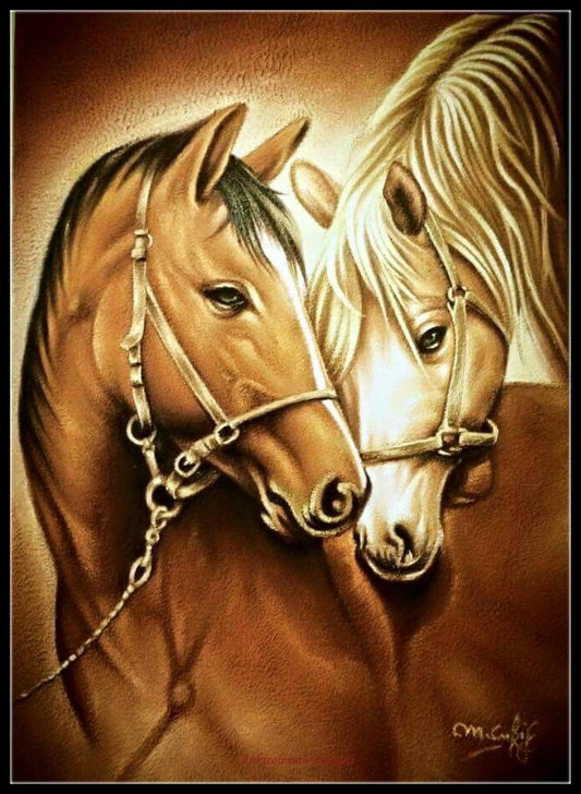 Two Horses - Counted Cross Stitch Patterns Embroidery Crafts Needlework DIY Chart DMC Color