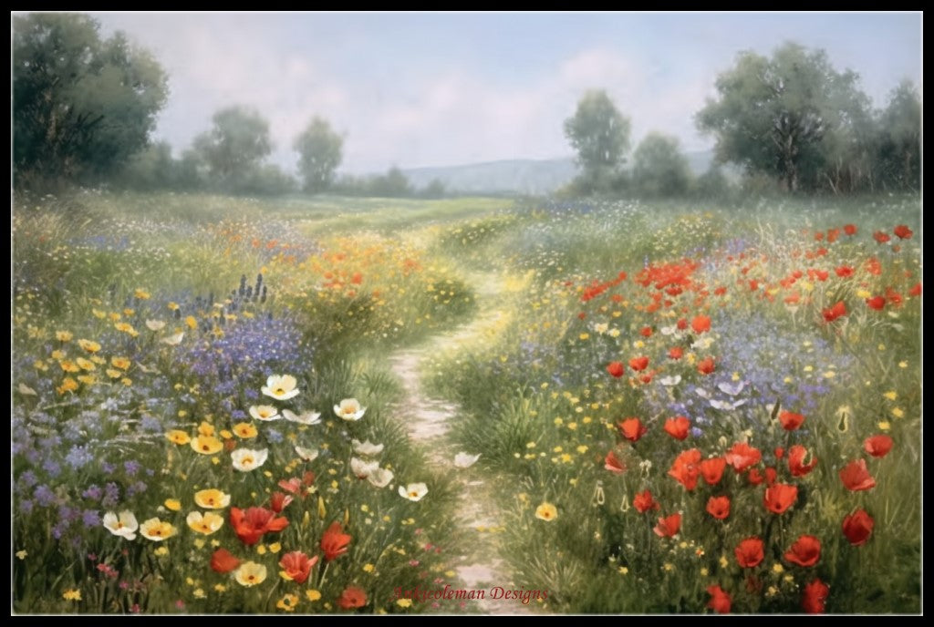 Wildflowers Field 1 - Counted Cross Stitch Patterns Embroidery Crafts Needlework DIY Chart DMC Color