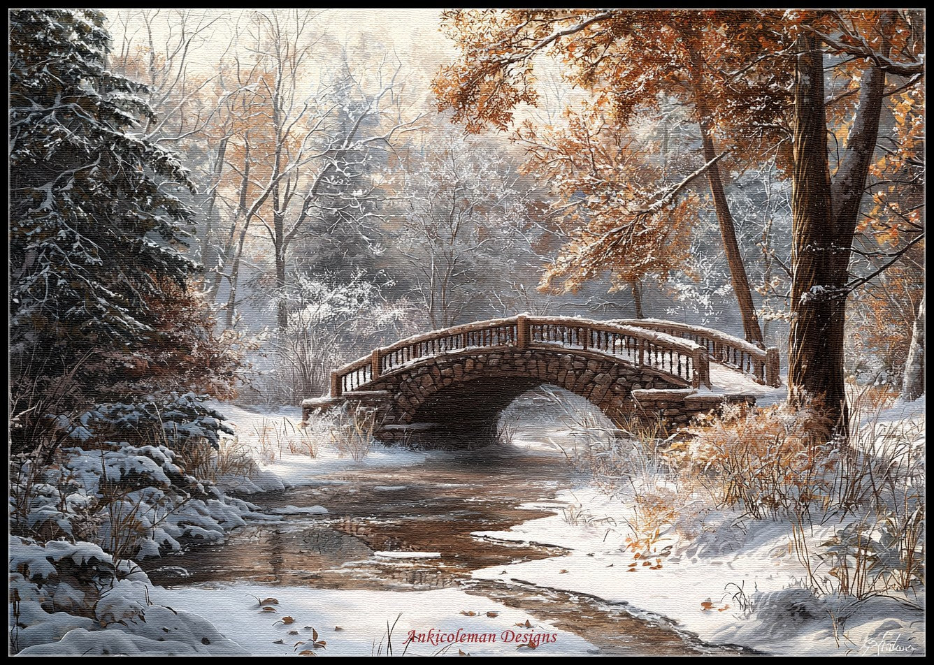 Winter Scenic Bridge 2 - Counted Cross Stitch Patterns Embroidery Crafts Needlework DIY Chart DMC Color