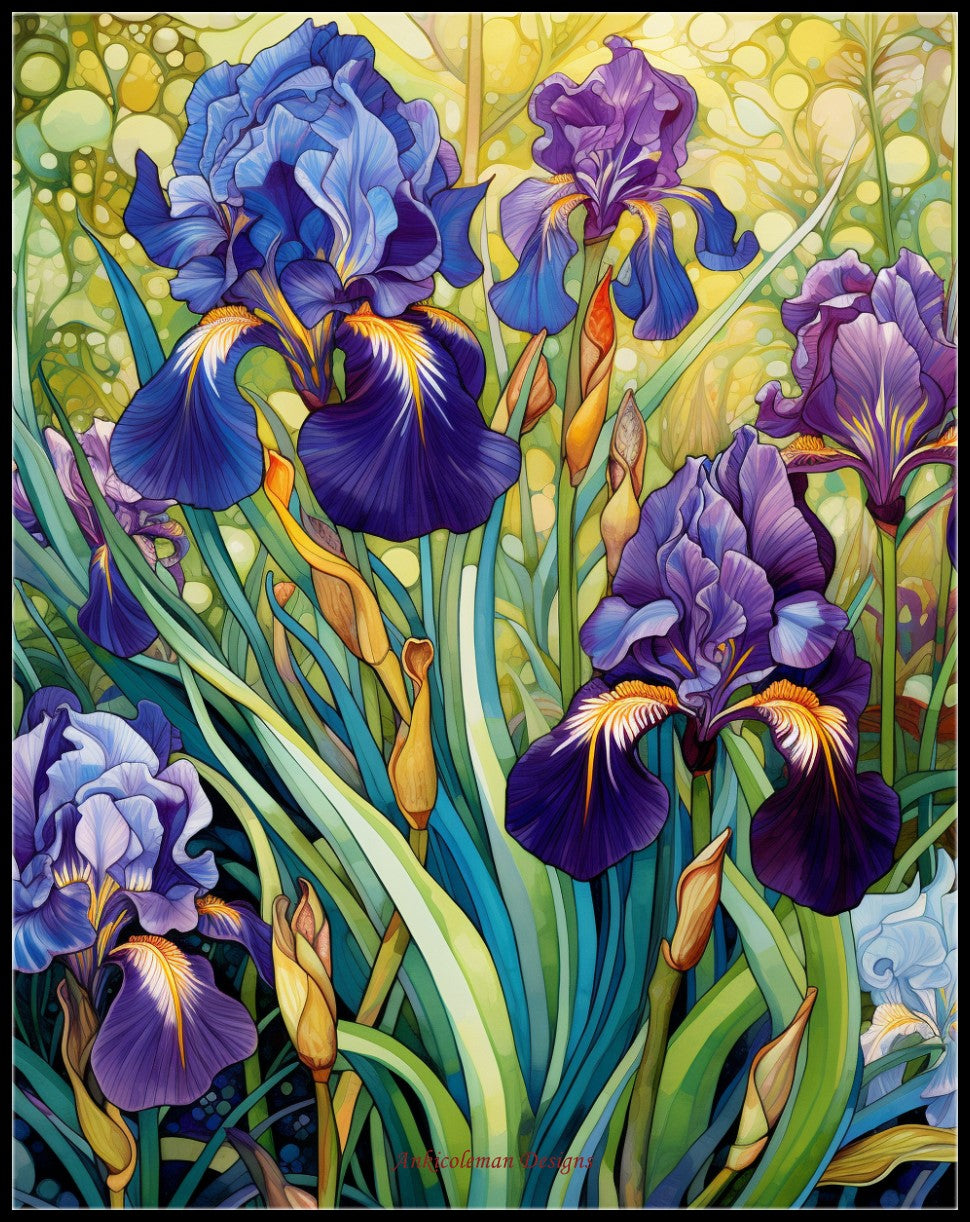 Purple Irises 2 - Counted Cross Stitch Patterns Embroidery Crafts Needlework DIY Chart DMC Color