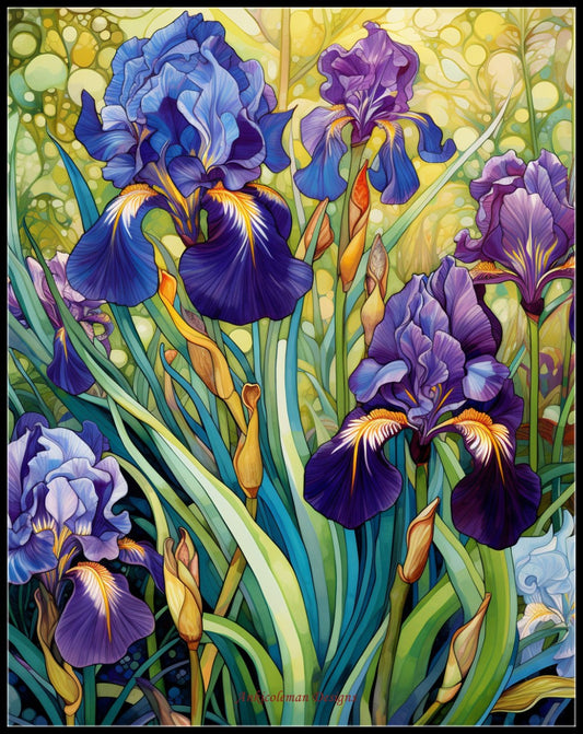 Purple Irises 2 - Counted Cross Stitch Patterns Embroidery Crafts Needlework DIY Chart DMC Color