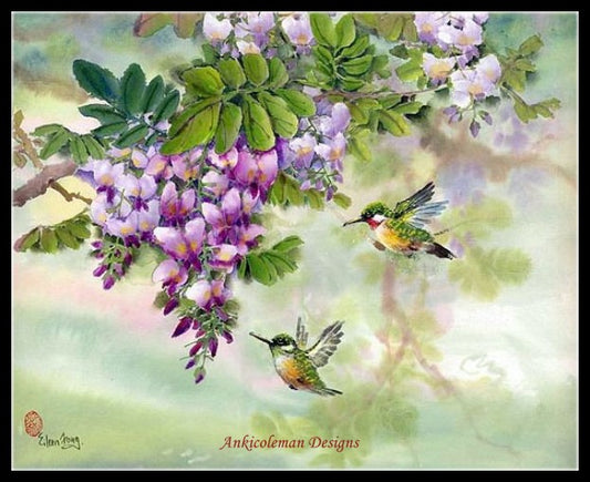 Two Hummingbirds - Counted Cross Stitch Patterns Embroidery Crafts Needlework DIY Chart DMC Color