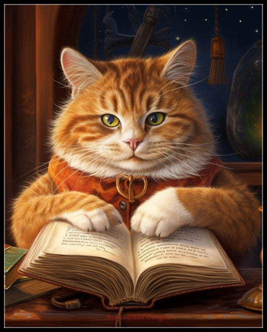 The Literate Cat - Counted Cross Stitch Patterns Embroidery Crafts Needlework DIY Chart DMC Color
