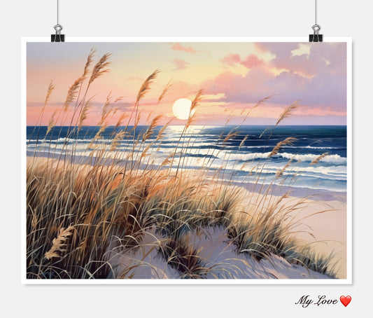 Sea Oats at Sunrise 2 - Counted Cross Stitch Patterns Embroidery Crafts Needlework DIY Chart DMC Color