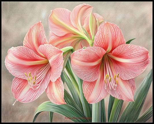 Pink Amaryllis - Counted Cross Stitch Patterns Embroidery Crafts Needlework DIY Chart DMC Color