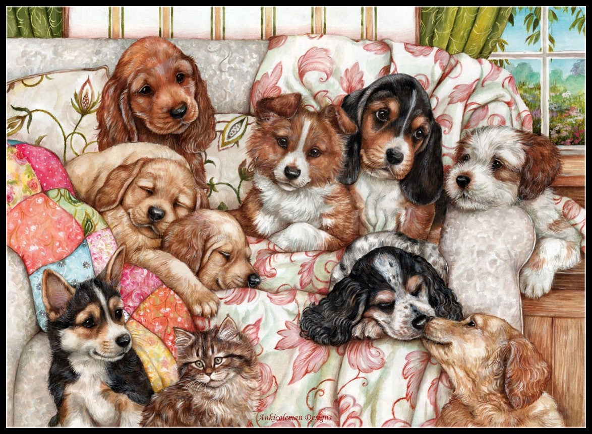 Puppies - Counted Cross Stitch Patterns Embroidery Crafts Needlework DIY Chart DMC Color
