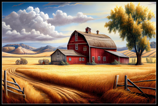 Wheat Field Barn - Counted Cross Stitch Patterns Embroidery Crafts Needlework DIY Chart DMC Color
